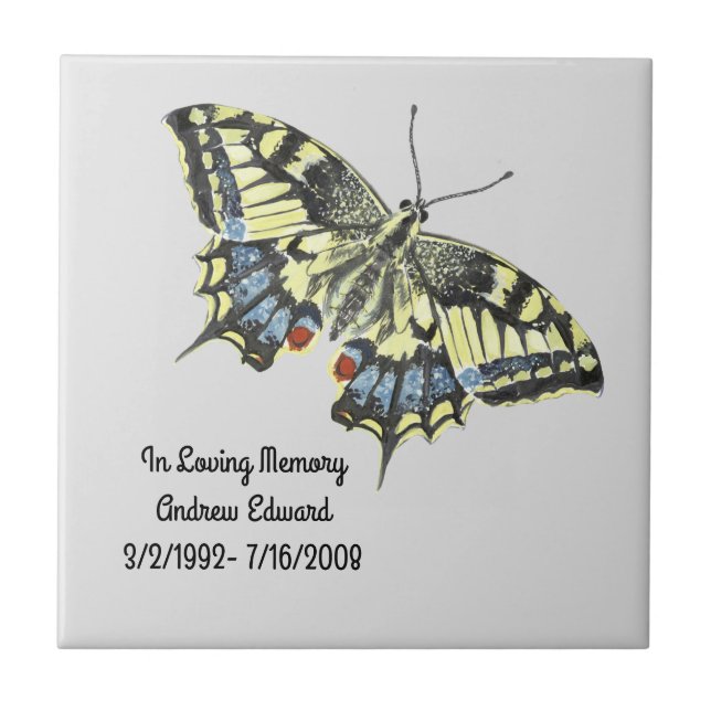 Personalized Butterfly Memorial Ceramic Tile (Front)