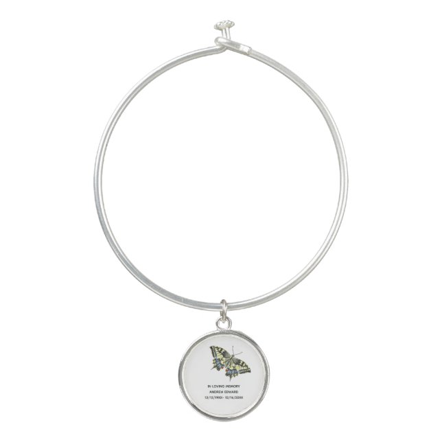 Personalized Butterfly Memorial Keepsake Bangle Bracelet (Front)