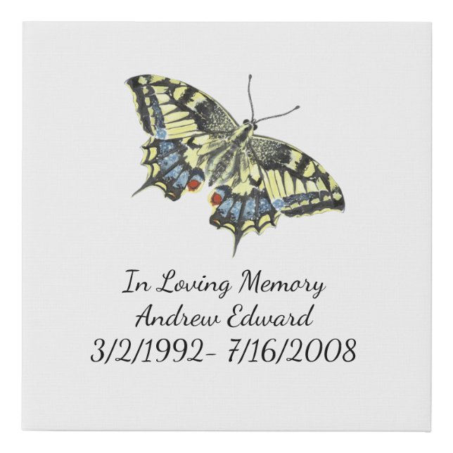Personalized Butterfly Memorial Keepsake Faux Canvas Print (Front)