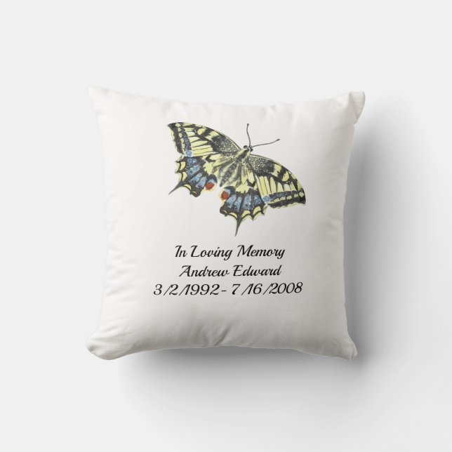 Personalized Butterfly Memorial Keepsake Throw Pillow (Front)