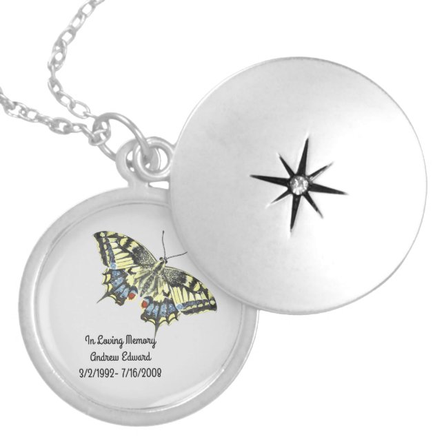 Personalized Butterfly Memorial Locket Necklace (Front)
