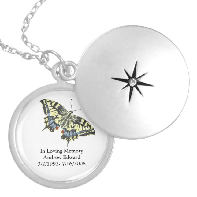 Personalized Butterfly Memorial Locket Necklace (Front)
