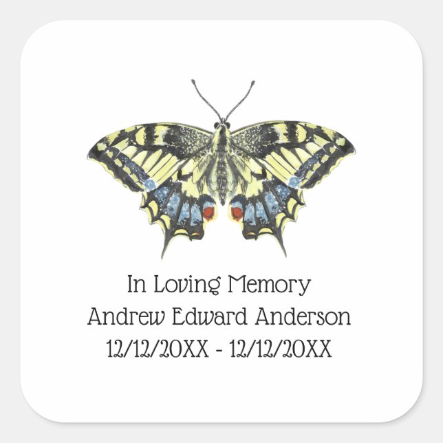 Personalized Butterfly Memorial Loss of Loved One Square Sticker (Front)