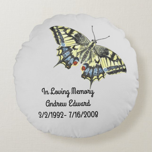 Personalized Butterfly Memorial Round Pillow (Front)