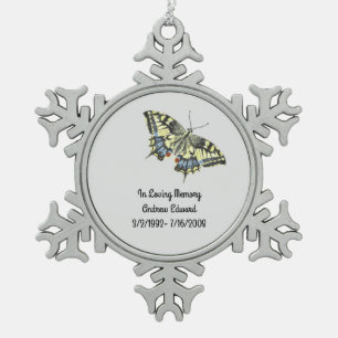 Personalized Butterfly Memorial Snowflake Pewter Christmas Ornament