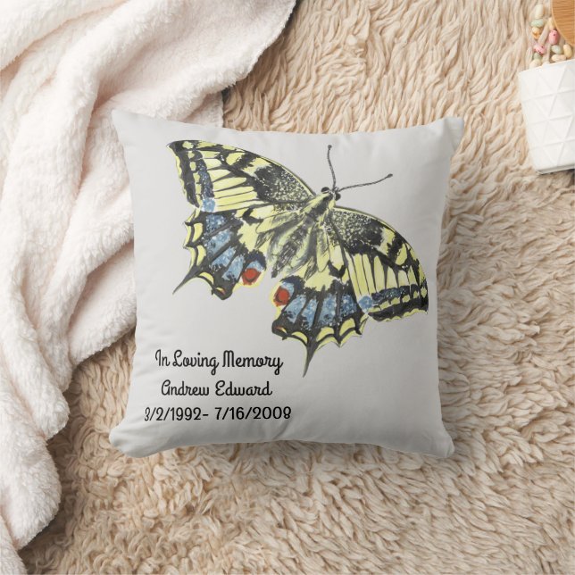 Personalized Butterfly Memorial Throw Pillow (Blanket)