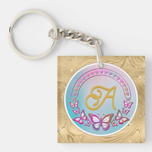 Personalized butterfly Monogram Keychain (Front)