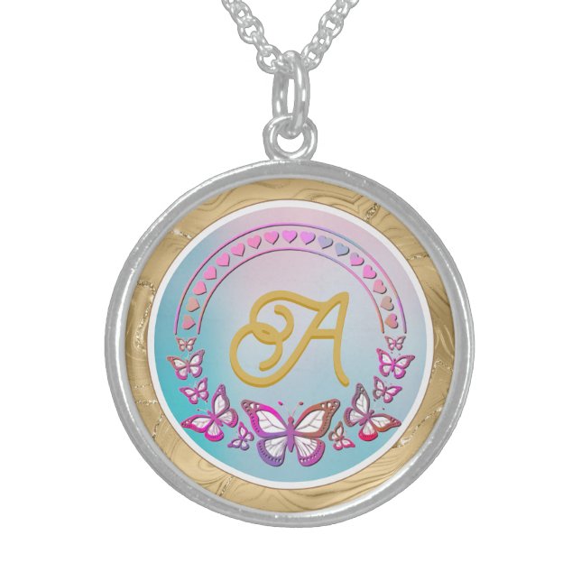 Personalized butterfly Monogram Sterling Silver Necklace (Front)