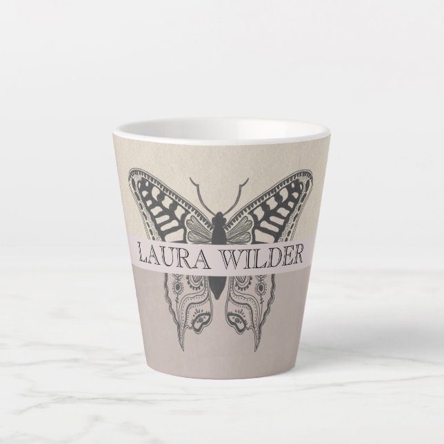 Personalized Butterfly Name Monogram Latte Mug (Front)