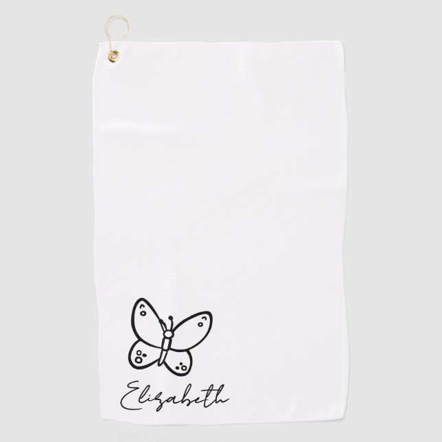 Personalized Butterfly Name Monogrammed Golf Towel (Front)