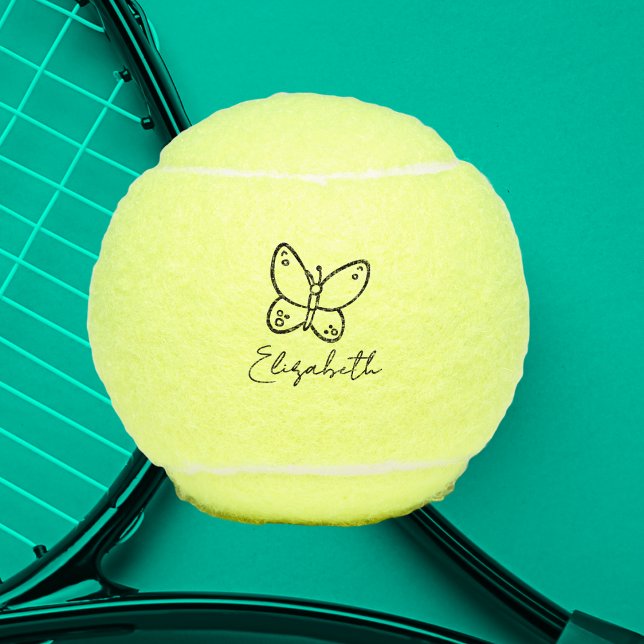 Personalized Butterfly Name Monogrammed Tennis Balls (Cute signature style design with monogram name and butterfly. Great gift for any tennis player. )