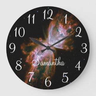 Personalized Butterfly Nebula Celestial Photo Large Clock