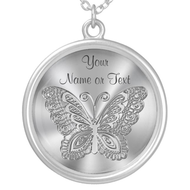 Personalized Butterfly Necklace Silver for Her (Front)