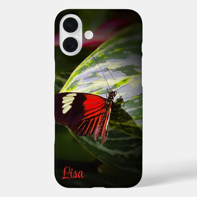 Personalized Butterfly on a Leaf Apple iPhone Case (Back)