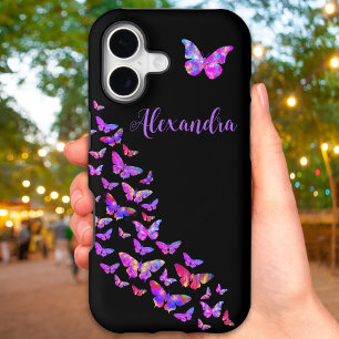 Personalized Butterfly Pattern Pink and Black iPhone 17 Case