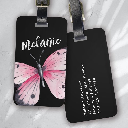 Personalized Butterfly Pink Black  Luggage Tag