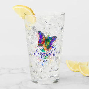 Personalized butterfly splatter   glass