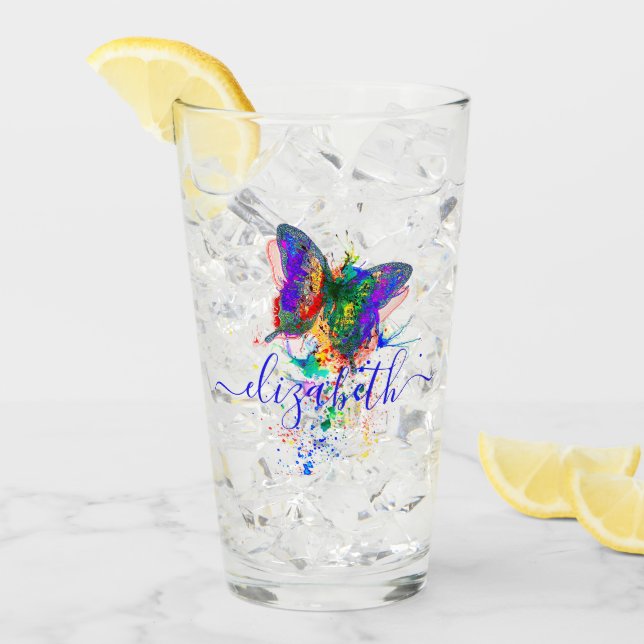 Personalized butterfly splatter   glass (Front Ice)