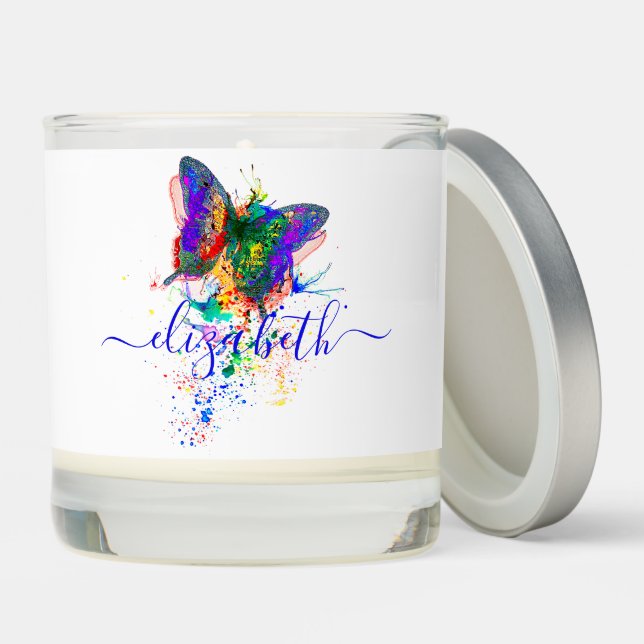 Personalized butterfly splatter   scented candle (Lid)