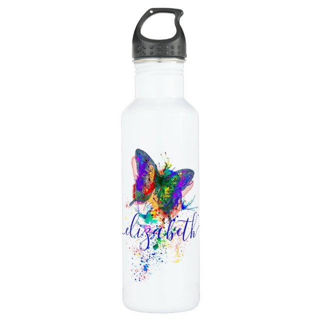Personalized butterfly splatter   stainless steel water bottle (Front)
