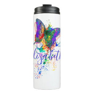 Personalized butterfly splatter thermal tumbler