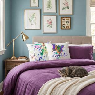 Personalized butterfly splatter   throw pillow