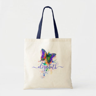 Personalized butterfly splatter   tote bag