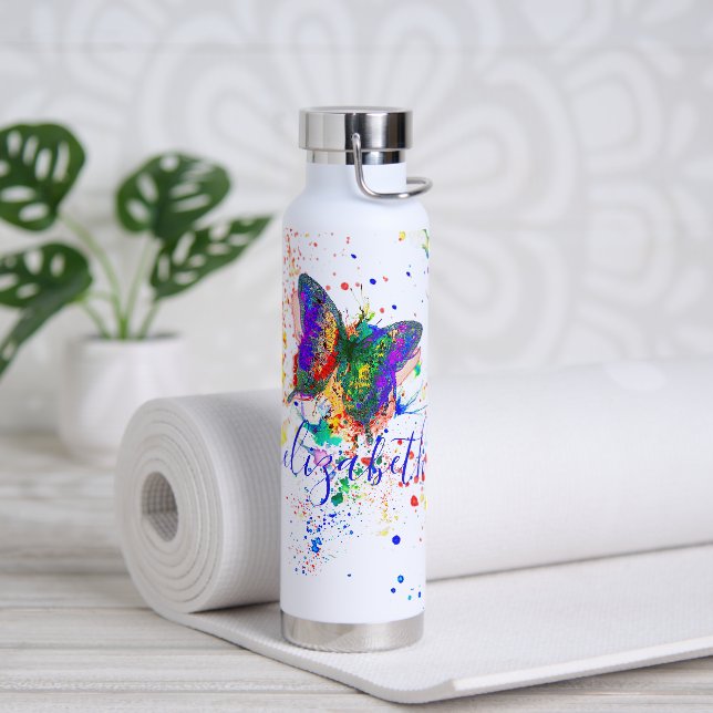 Personalized butterfly splatter    water bottle (Yoga)