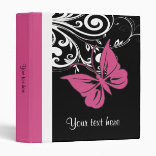 Personalized Butterfly Swirls Cranberry Pink 3 Ring Binder
