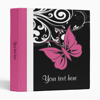 Personalized Butterfly Swirls Cranberry Pink 3 Ring Binder