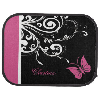 Personalized Butterfly Swirls Cranberry Pink Car Floor Mat