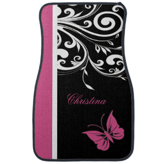 Personalized Butterfly Swirls Cranberry Pink Car Mat