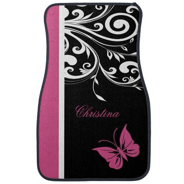 Personalized Butterfly Swirls Cranberry Pink Car Mat (Front)