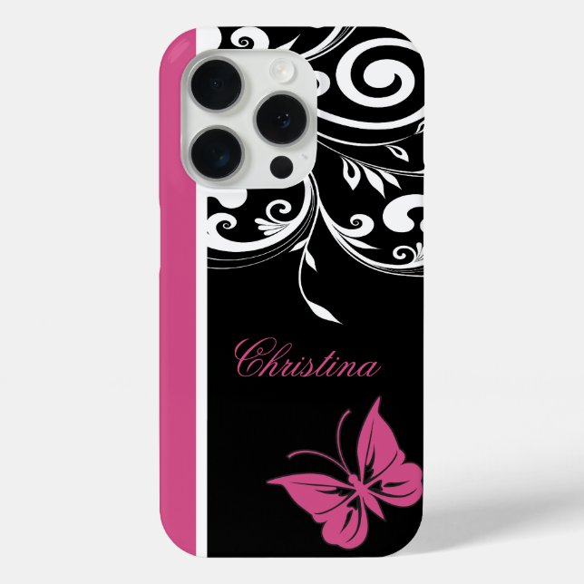 Personalized Butterfly Swirls Cranberry Pink Case-Mate iPhone Case (Back)