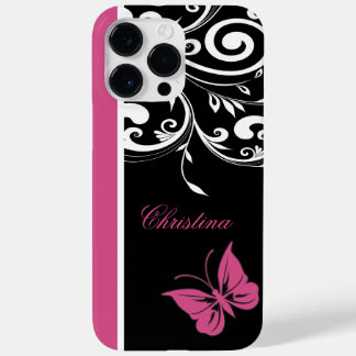 Personalized Butterfly Swirls Cranberry Pink Case-Mate iPhone 14 Pro Max Case
