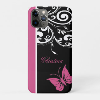 Personalized Butterfly Swirls Cranberry Pink iPhone 11 Pro Case
