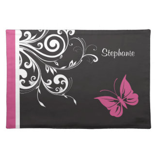 Personalized Butterfly Swirls Cranberry Pink Cloth Placemat