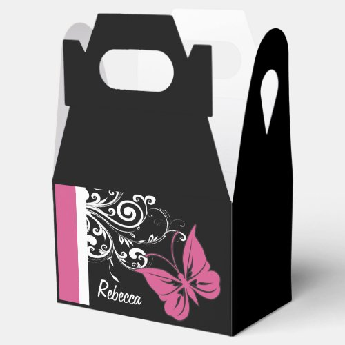 Personalized Butterfly Swirls Cranberry Pink Favor Boxes