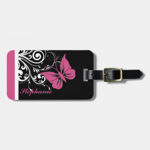 Personalized Butterfly Swirls Cranberry Pink Luggage Tag