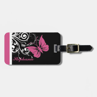 Personalized Butterfly Swirls Cranberry Pink Luggage Tag