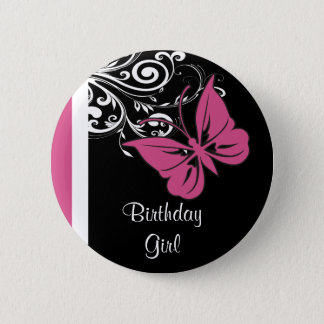 Personalized Butterfly Swirls Cranberry Pink Pinback Button