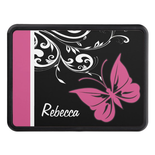 Personalized Butterfly Swirls Cranberry Pink Tow Hitch Cover (Front)