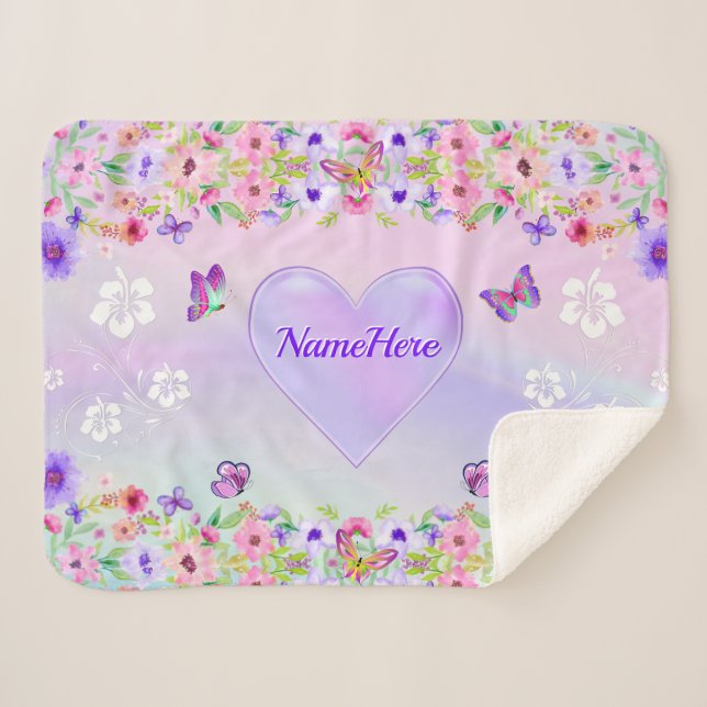 Personalized, Butterfly Throw Blanket for Girls (Front (Horizontal))