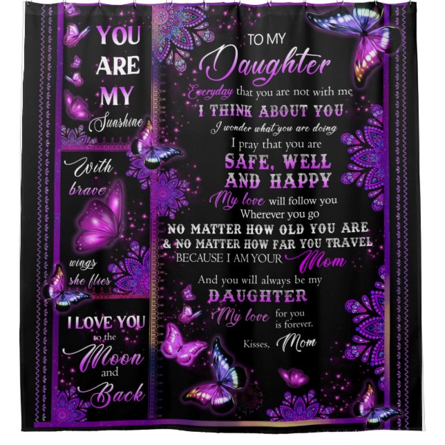 Personalized Butterfly To My Daughter Blanket Shower Curtain (Front)