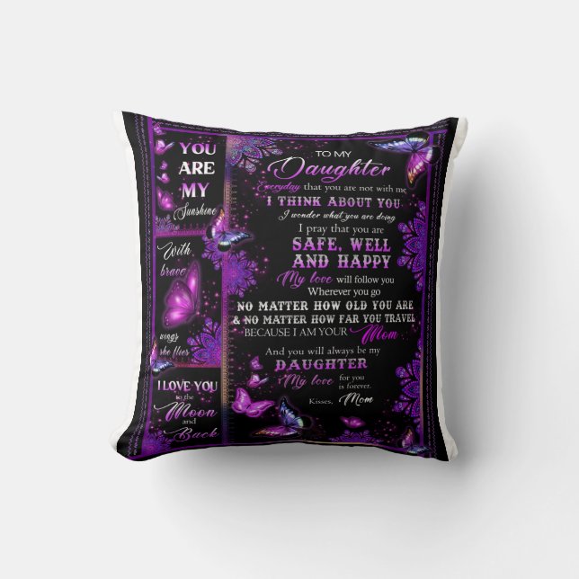 Personalized Butterfly To My Daughter Blanket Throw Pillow (Front)