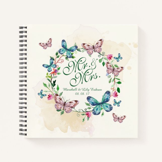 Personalized Butterfly Wreath Wedding Guestbook Notebook (Front)