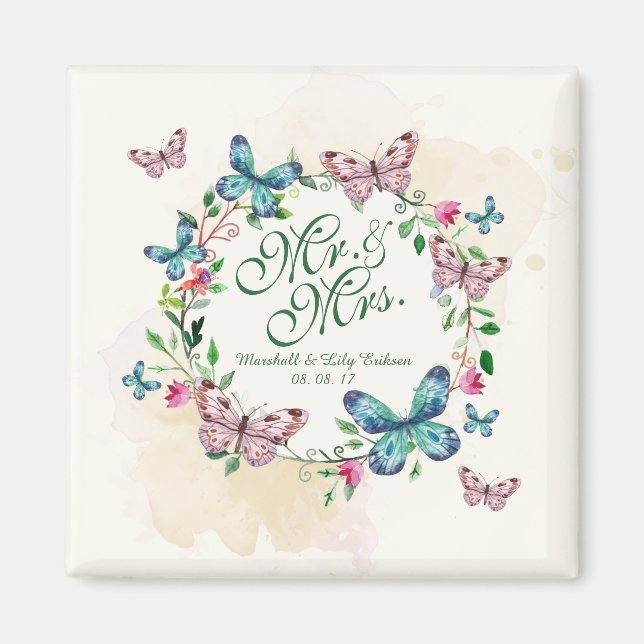 Personalized Butterfly Wreath Wedding | Magnet (Front)