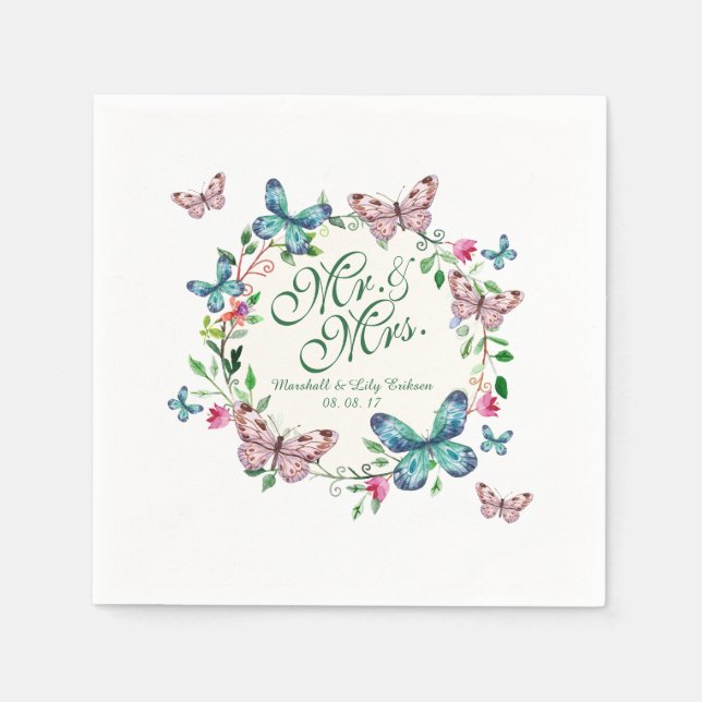 Personalized Butterfly Wreath Wedding | Napkin (Front)