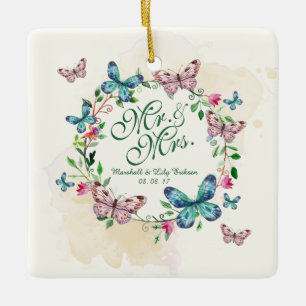 Personalized Butterfly Wreath Wedding Ornament