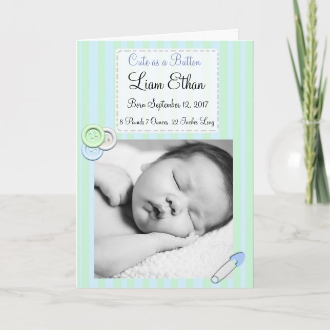 Personalized Button Baby Photo Birth Announcement (Front)